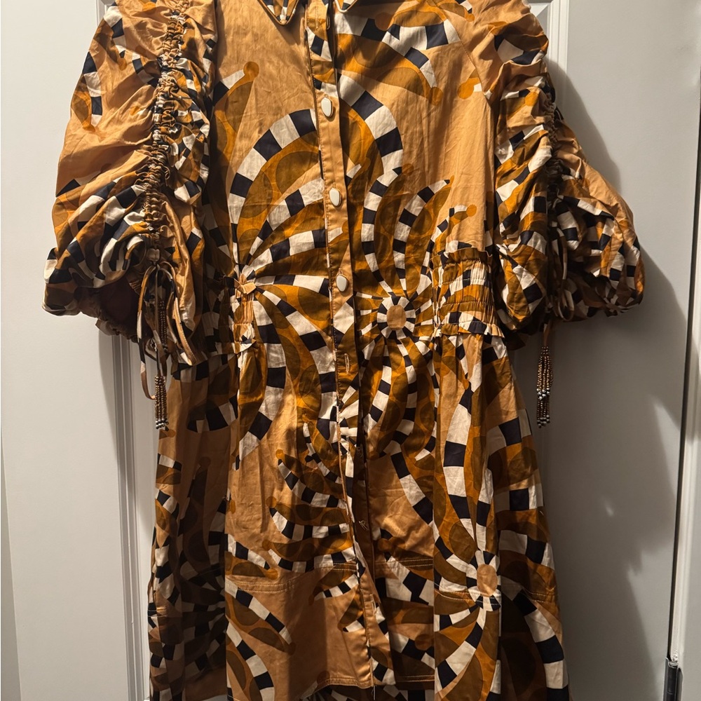 Farm Rio Bananada Geometric Patterned Dress with Puff Sleeves!